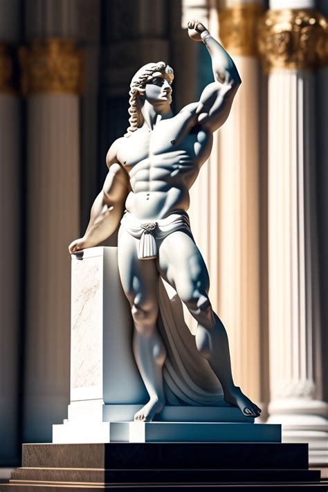 Lexica - Muscular greek statue in a white temple with a bundle of