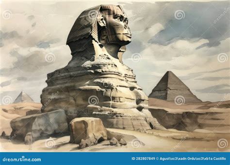 Watercolor Painting of the Great Sphinx, Giza in Egypt. Stock ...