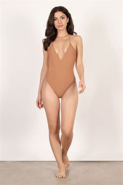 Trendy Bronze One Piece - Plunging One Piece - Bronze One Piece