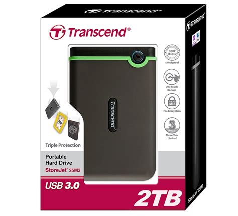 Transcend TS2TSJ25M3S StoreJet 2TB USB3.0 Dual Stage Anti-Shock ...