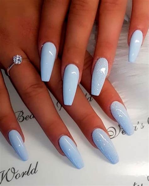 Coffin Shaped Acrylic Nails Baby Blue - Tips Color Short Acrylic Nails