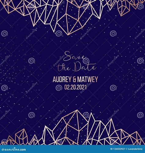 Diamond Shaped Vector Wedding Invitation. Gold Glitter Powder Sp Stock