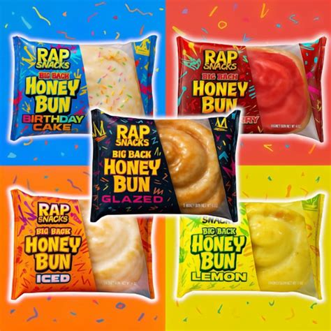 5 Veriety Pack 4oz Jumbo Big Back Honey Buns Rap Snacks Iced, Glazed