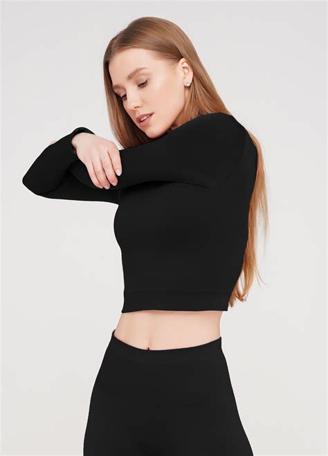 Спортивний топ з довгими рукавами CROP TOP (чорний) Giulia — Офіційний ...
