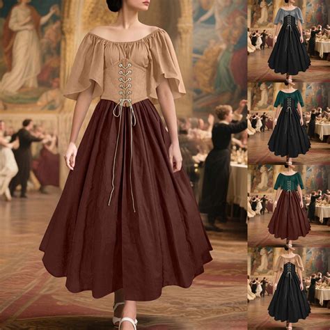 Meichang Womens Renaissance Dresses Medieval Irish Dresses with Corset