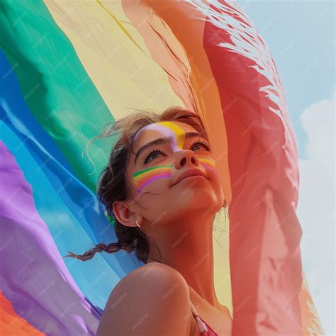Premium Photo | A girl under the pride flag celebrating pride month