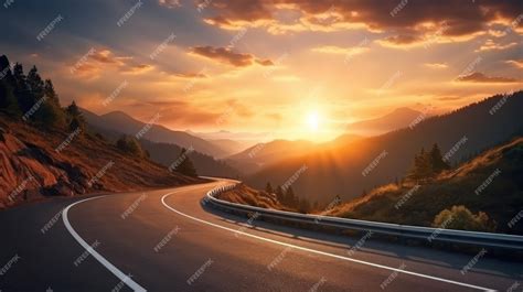 Premium Photo | Mountain road at sunset Beautiful curved roadway