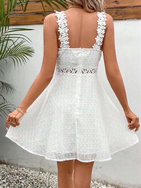 SHEIN Frenchy Swiss Dot Guipure Lace Panel Cami Dress | SHEIN ASIA