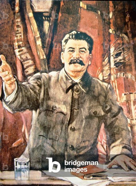 Image of Stalin making a speech in the 1930s (colour litho) by Russian ...