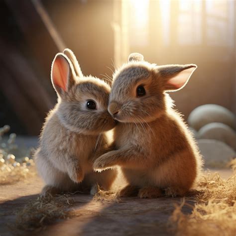 Premium AI Image | two baby rabbits kissing