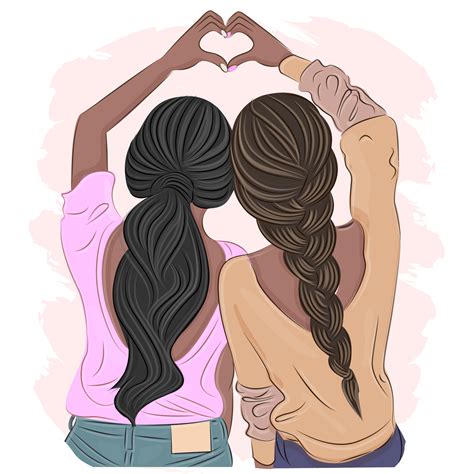 Stylish girlfriends or two sisters show with hands heart view from the ...