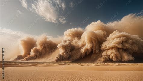 massive unreal supercell sand storm rolling    desert dunes