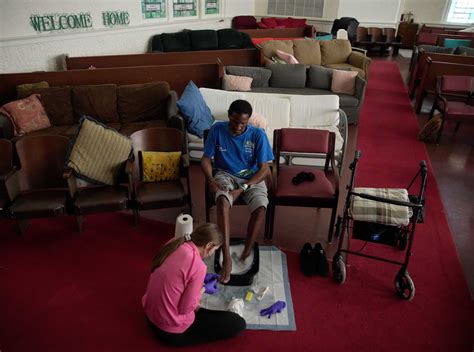 UTMB student run clinic with shoes, foot care for Galveston's homeless