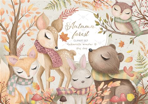 Autumn Forest Animals Clipart Set. Woodland Animals in Autumn - Etsy