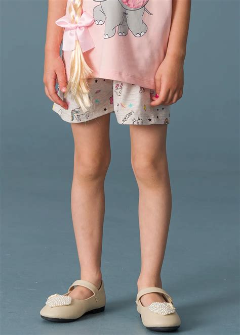Детски къс панталон с еднорози, Екрю Цвят PANT0402 | Carnival Kids