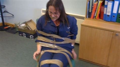 Disturbing photo of worker bound and gagged to chair