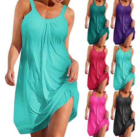 VBTAPA Womens Sleeveless Midi Dresses Solid Casual Shift Dress Flowy