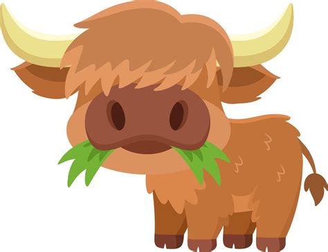Cute Highland Cow Animal Cartoon Character Eating A Grass 42893814 ...