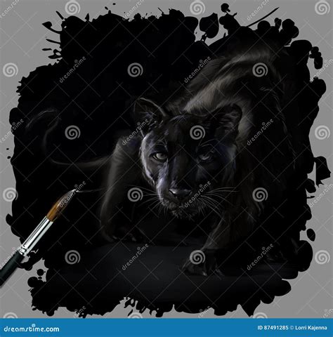 Panther Watercolor Painting Stock Illustration - Illustration of blot ...