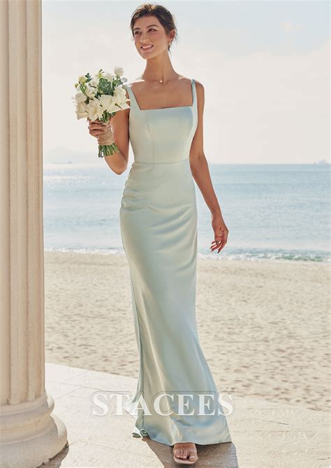 Sheath/Column Square Neckline Sleeveless Floor-Length Stretch Satin
