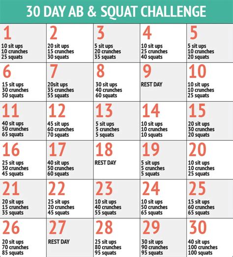 Ab And Squat Challenge Calendar Printable | Calendar Template 2023