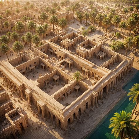 Aerial view of ancient Thebes during its golden age under Pharaoh