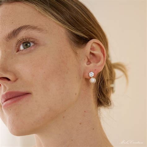 diamond pearl stud earrings freshwater pearl stud earrings bridal earrings jewelry crystal