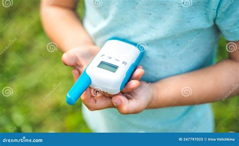 Small Girl,kid Play in Walkie-talkie.Walkie Talkies with Channels.Game ... 