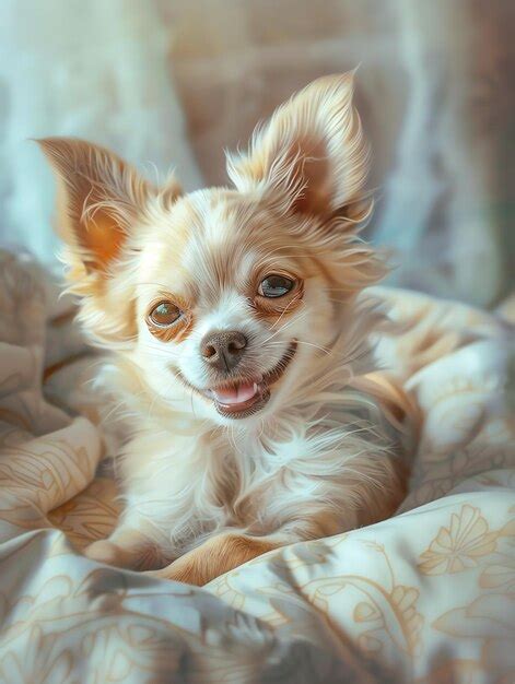 Premium Photo | Cute funny happy Chihuahua puppy laying on bed