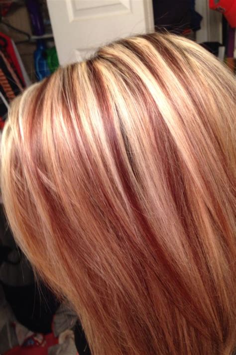 red hair with blonde highlights and brown lowlights - Coletta Silvers