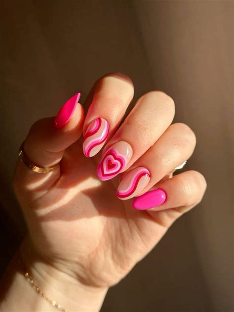 Valentine’s Day Nails | Valentine nails pink, Heart nail designs, Wave ...