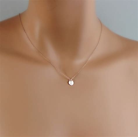 tiny rose gold initial necklace dainty monogram charm trendy jewelry