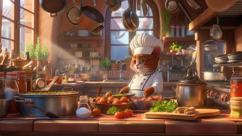 cat cooking kitchen generative ai illustration stock