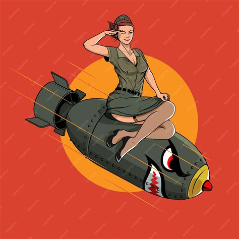Suelta una ilustración de chica pin up bombshell ww2 | Vector Premium