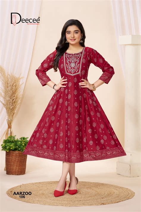 aarzoo  deecee godwal foil printed flared anarkali kurtis exporters