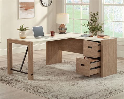 Sauder L-Shaped Desk with Drawers in Brushed Oak 432896