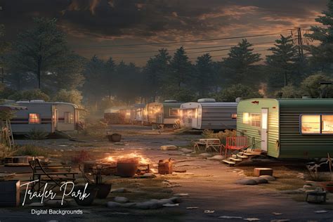 12 Trailer Park Digital Backdrop, Trashy Mobile Home, RV Camper, White