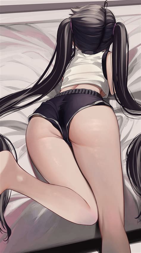 Rule 34 - 1girls ass back view black hair booty shorts bubble butt