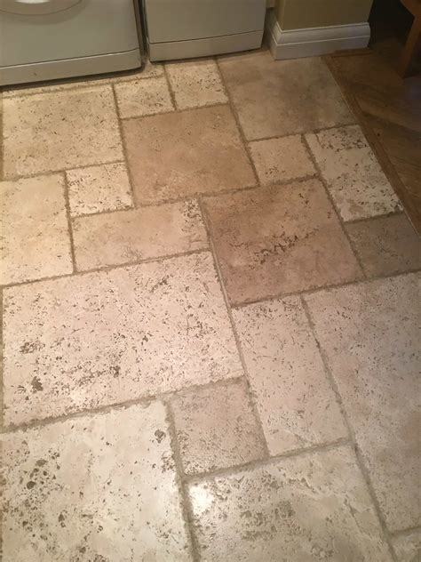 Deep Cleaning Tumbled Travertine Kitchen Tiles in Godstone, East Surrey - Stone Cleaning and ...