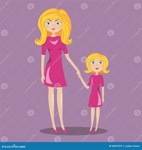 Mom And Daughter - Blonde Mom And Daughter Are Holding Hands Vector