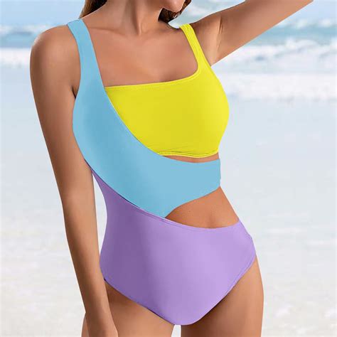 Baodmurt One Piece Swimsuits Cutout High Waisted Bathing Suit, Yellow
