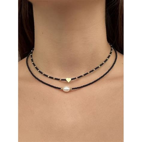 jual black  gold pearl crystal necklace kalung beads mutiara manik