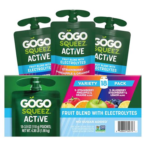 GoGo squeeZ Active Fruit Blend with Electrolytes | 18-Count Variety