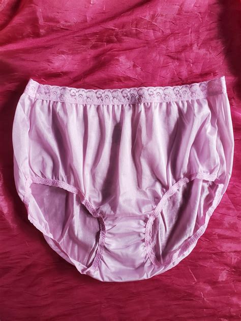 Vtg Sheer Panties Shiny Silky Lace Nylon Gusset Sz 8XL Sissy Sexy