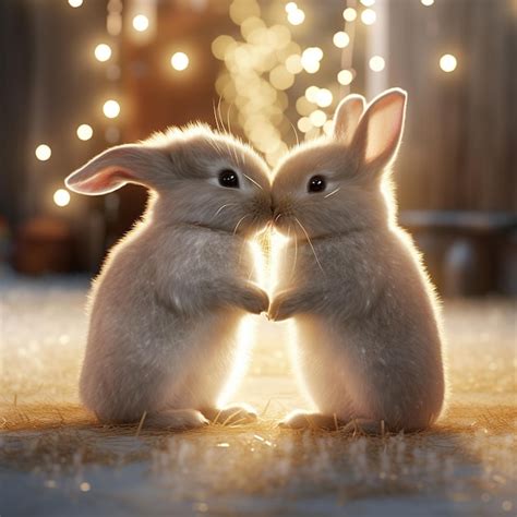 Premium AI Image | two baby rabbits kissing