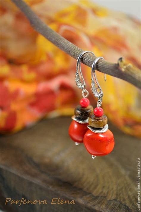 Серьги из коралла «Физалис» в интернет-магазине на Ярмарке Мастеров ...
