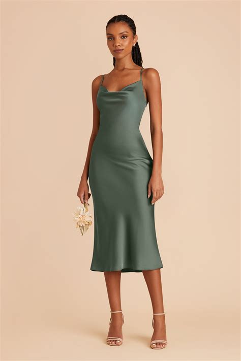 Liza Matte Satin Dress in Eucalyptus | Birdy Grey