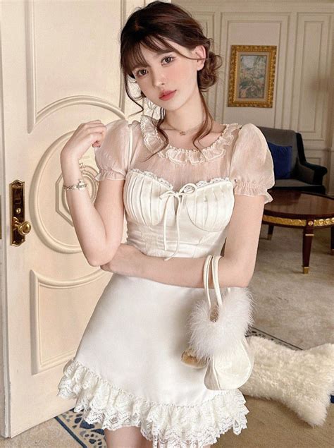 シェルムースプリーツデザインレースキャミワンピース | Lace, Lace cami, Sweet dress