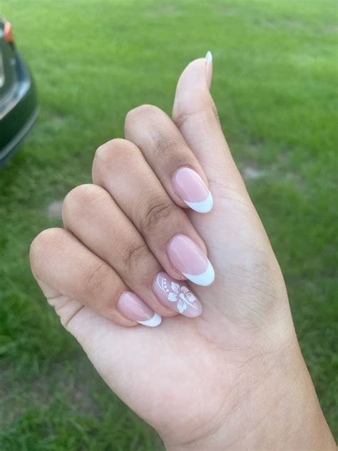 hibiscus flower French tip in 2025 | French tip gel nails, Bridesmaids