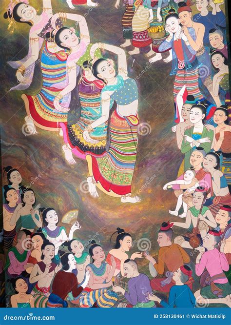 Mural of Local Ancient Women Dancing in a Village in the OLd Days